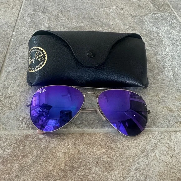 Ray-Ban Aviator Sunglasses with Purple Lenses and Black Case - Picture 2 of 6